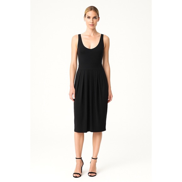 Express Black Scoop Neck Pleated Tulip Skirt Midi Dress 506352 Small